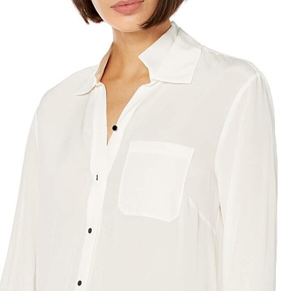 NWT$525 HALSTON Long Sleeve Georgette Insert Silk Shirt Tunic Long Blouse M 8-10 - Picture 2 of 14